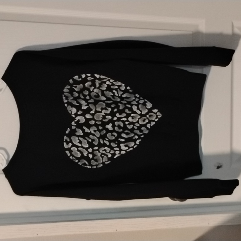 Vintage VS PINK Black Sweatshirt w Leopard Print Heart & Sweatpants Set XS/S - Picture 4 of 15